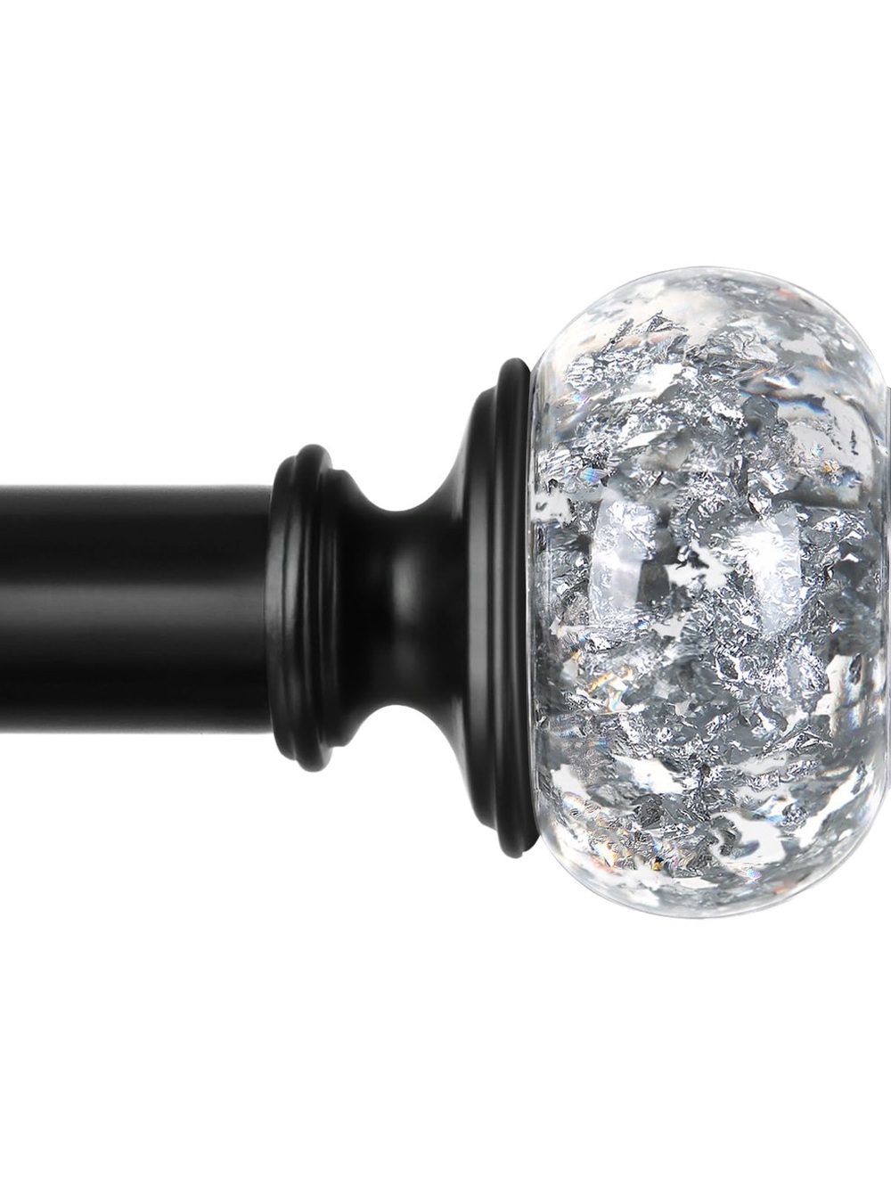 Black Curtain Rod with Clear Crackle Glass Finial 32-58”
